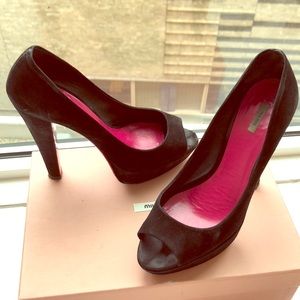 Miu Miu Black Suede Open Toed Pumps